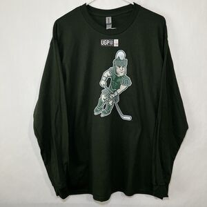 Michigan State Spartans Hockey Long Sleeve T Shirt Size Large Green Sparty NWOT